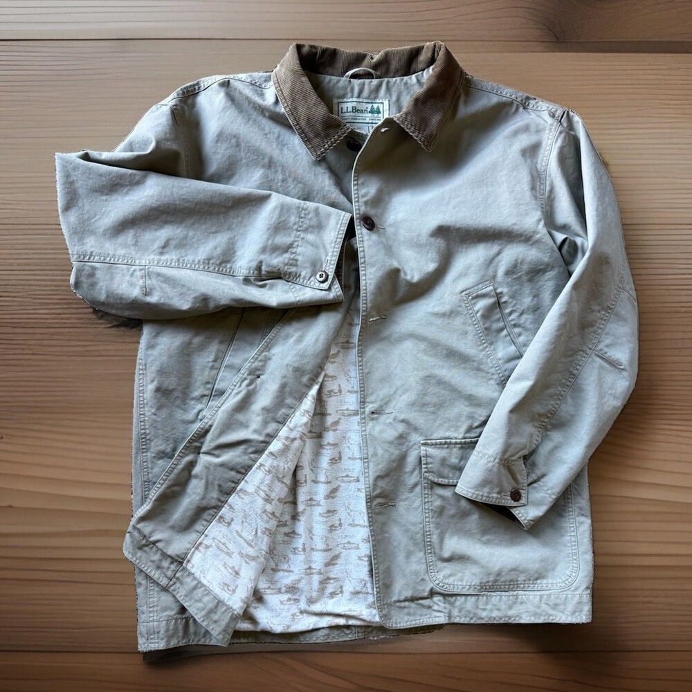 🔥Vintage LL Bean Chore Coat Canvas Jacket Mens Size XL RARE Fish Deer Duck